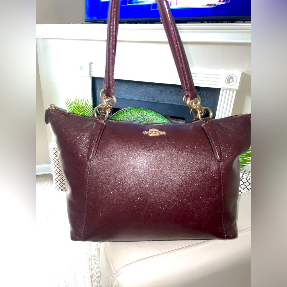 Coach Ava Glitter oxblood Tote